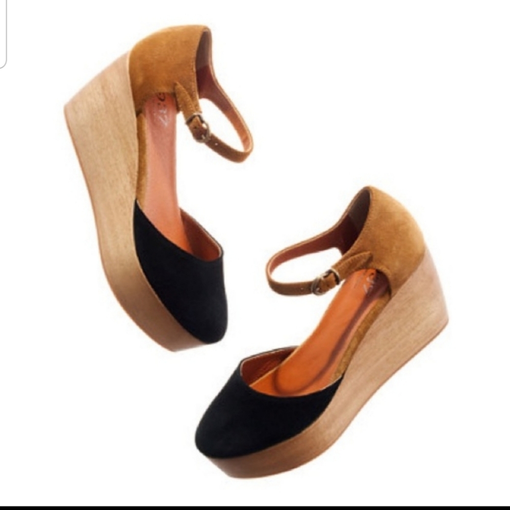 Madewell Flatstack platform wedges black and camel